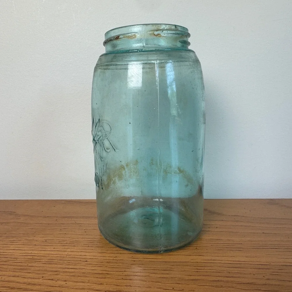 Vintage‎ Ball Mason Jar Blue Aqua Glass Quart Antique Canning Jar 1900-1923